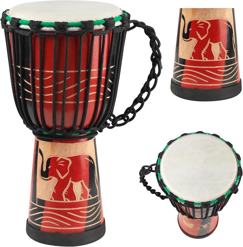 GOGHOST Wood Djembe Drum, 8.5'' x 16''Carved Red Elephant Mahogany African Drums with Goatskin Drumhead, West African Styled Professional Djembe Hand Drum for Adults Beginners - Image 1